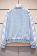 Light Blue Washed Denim CNY Jacket – Oversized Chinese Knot Streetwear Unisex Jacket