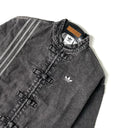 Grey Washed Denim CNY Jacket Unisex Chinese Knot Streetwear - CNY Inspired Denim Mandarin Collar Jacket