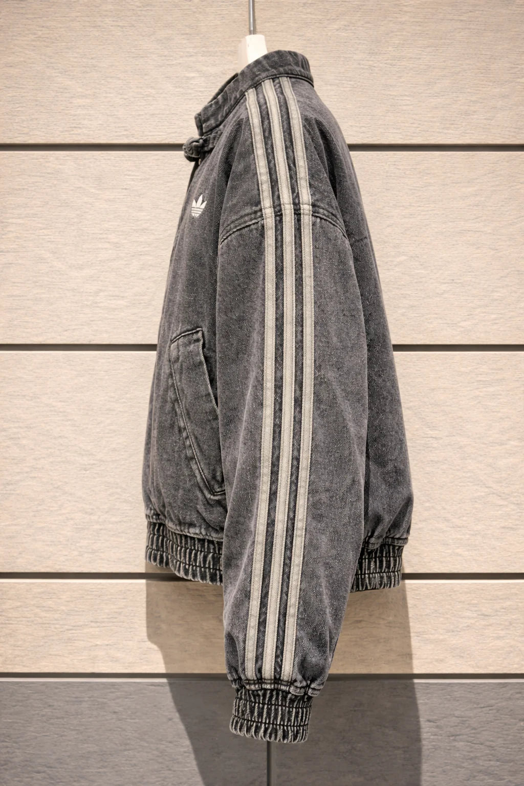 Vintage Washed Denim CNY Jacket – Chinese Knot Streetwear Oversized Unisex Jacket with Stripe Sleeves