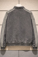 Vintage Washed Denim CNY Jacket – Chinese Knot Streetwear Oversized Unisex Jacket with Stripe Sleeves