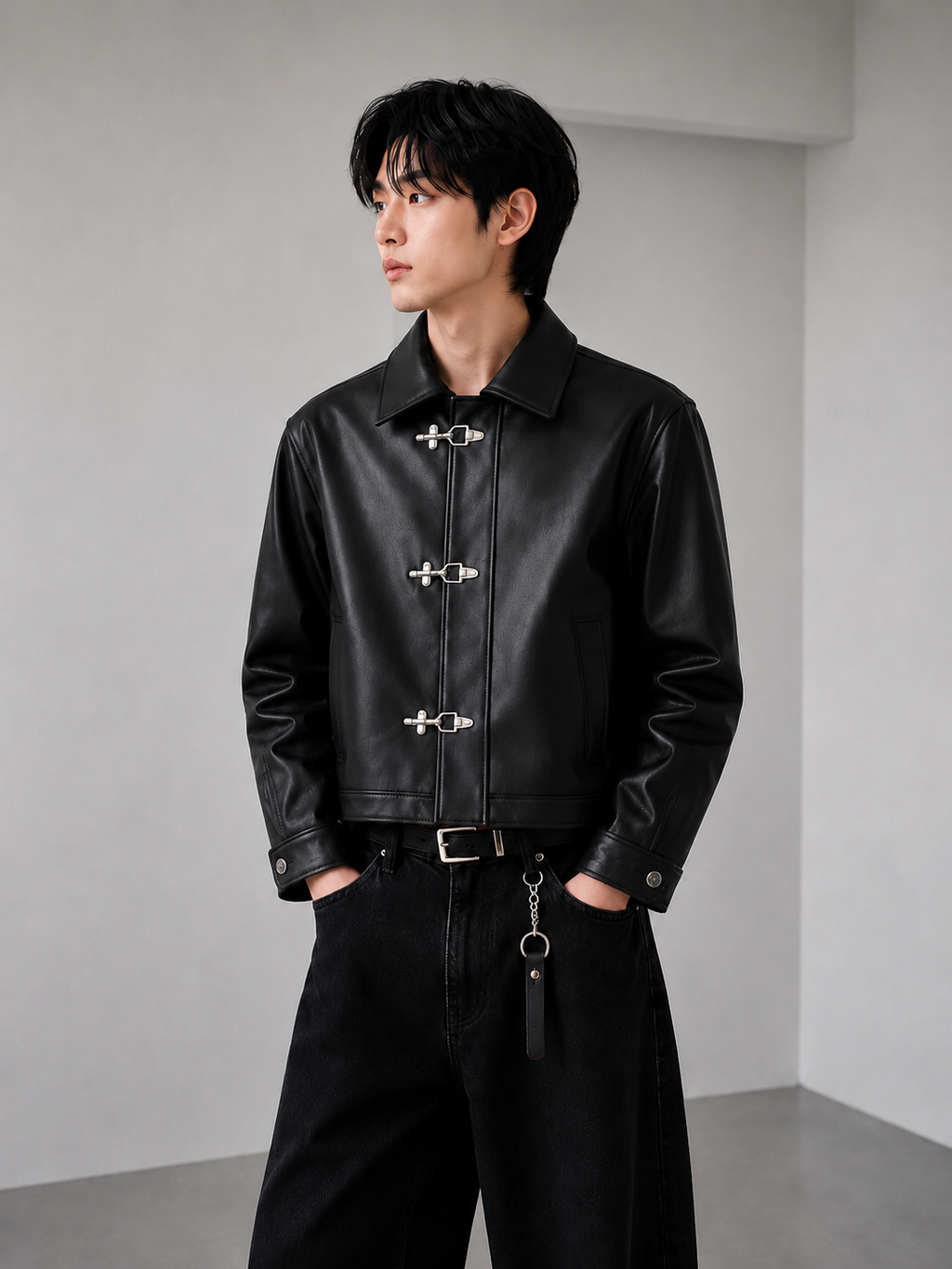 NISHT Midnight Clasp Leather Jacket – Black