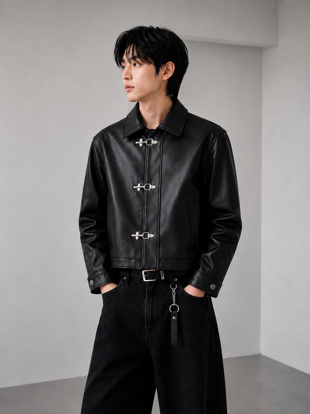 NISHT Midnight Clasp Leather Jacket – Black