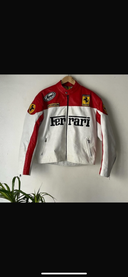 Ferrari Racing White Leather Jacket – Premium F1 Motorsport Outerwear for True Speed Enthusiasts (Embroidered)