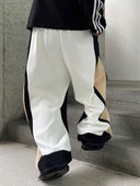 Premium Wide-Leg Cotton Track Pants – High-Street Color Block Joggers