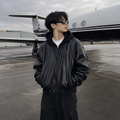 NISHT Unisex Oversized Hooded Leather Bomber Jacket – Matte Black Streetwear 2-in-1 Outerwear for Men and Women