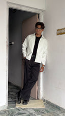 Men’s Cropped Leather Bomber Jacket – Waist-Length Minimalist Design