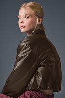 Premium Women’s Cropped Leather Bomber Jacket – Waist-Length Fit with Elastic Hem