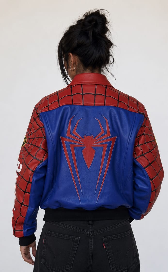 Women Spiderman Web Racing Jacket | Red & Blue Y2K Moto Style | Nisht
