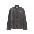 Grey Washed Denim CNY Jacket Unisex Chinese Knot Streetwear - CNY Inspired Denim Mandarin Collar Jacket