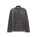 Grey Washed Denim CNY Jacket Unisex Chinese Knot Streetwear - CNY Inspired Denim Mandarin Collar Jacket