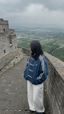 CNY-Inspired Premium Navy Blue Suede Streetwear Jacket
