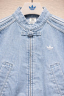 Light Blue Washed Denim CNY Jacket – Oversized Chinese Knot Streetwear Unisex Jacket
